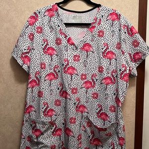 Med Couture Flamingo 2X Scrub Top